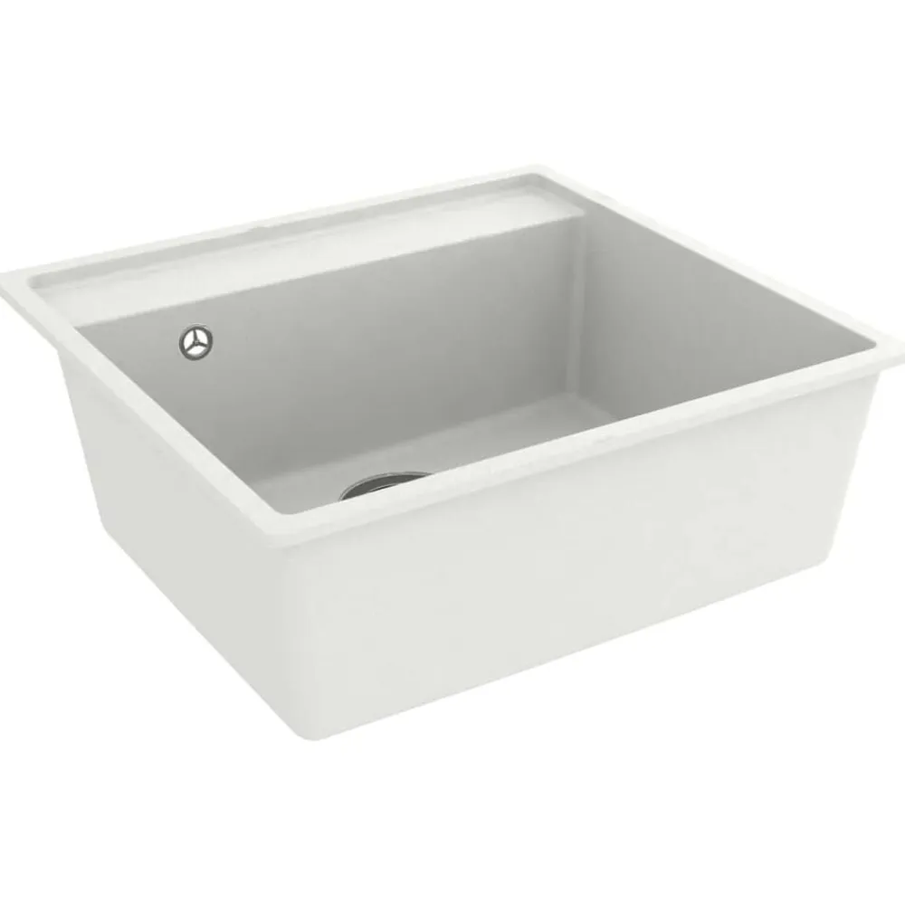 vidaXL Fregadero de cocina con rebosadero granito Blanco Discount
