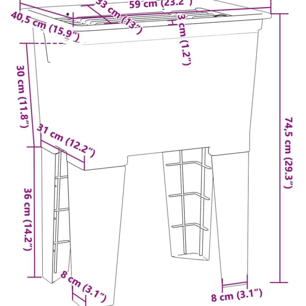 vidaXL Fregadero de lavadero de resina 59x41x75 cm Blanco Clearance