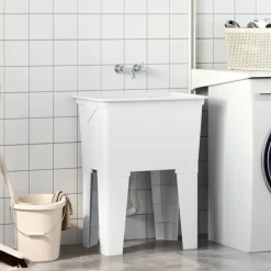 vidaXL Fregadero de lavadero de resina 59x41x75 cm Blanco Clearance