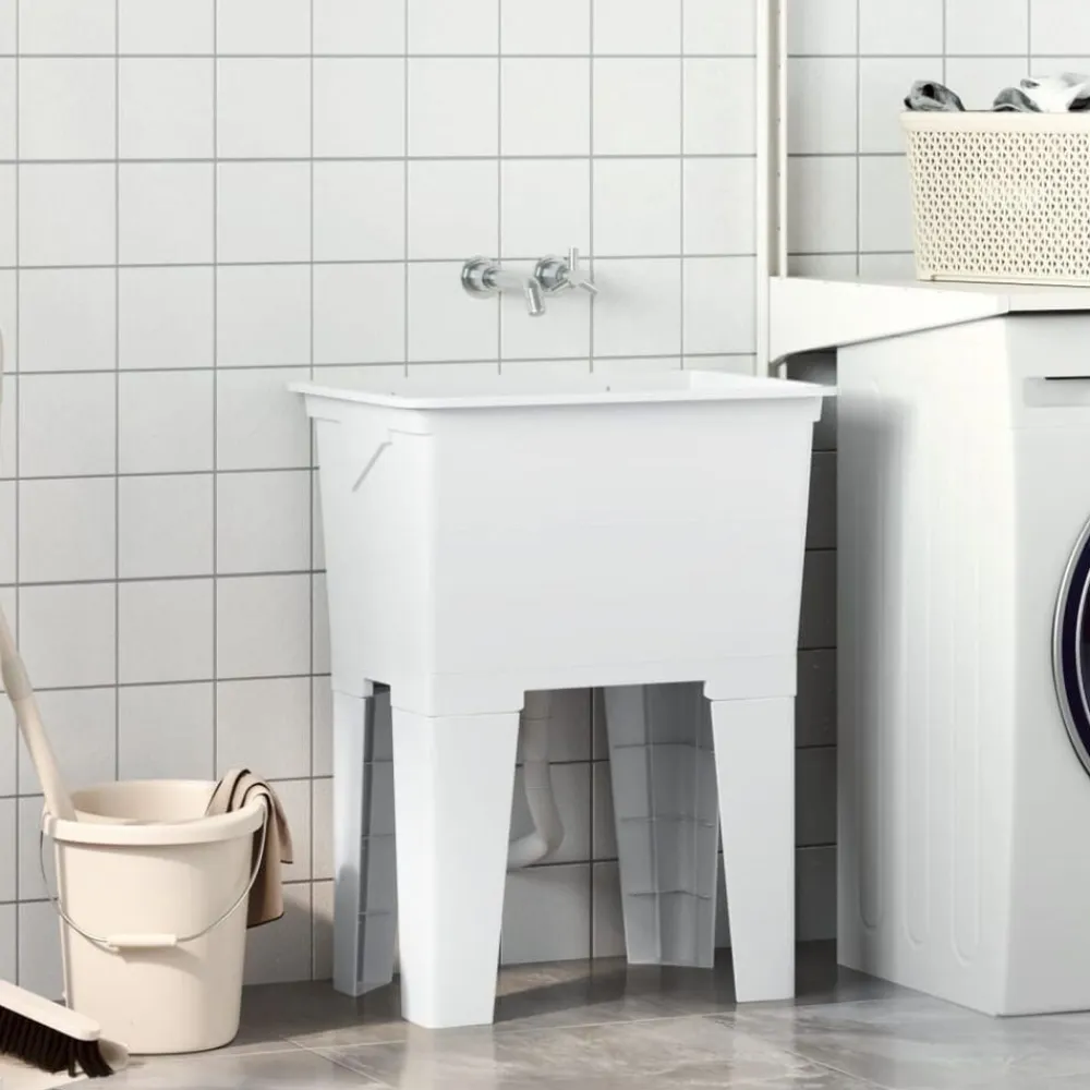 vidaXL Fregadero de lavadero de resina 59x41x75 cm Blanco Clearance