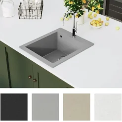 vidaXL Fregadero sobrepuesto de granito Gris Clearance