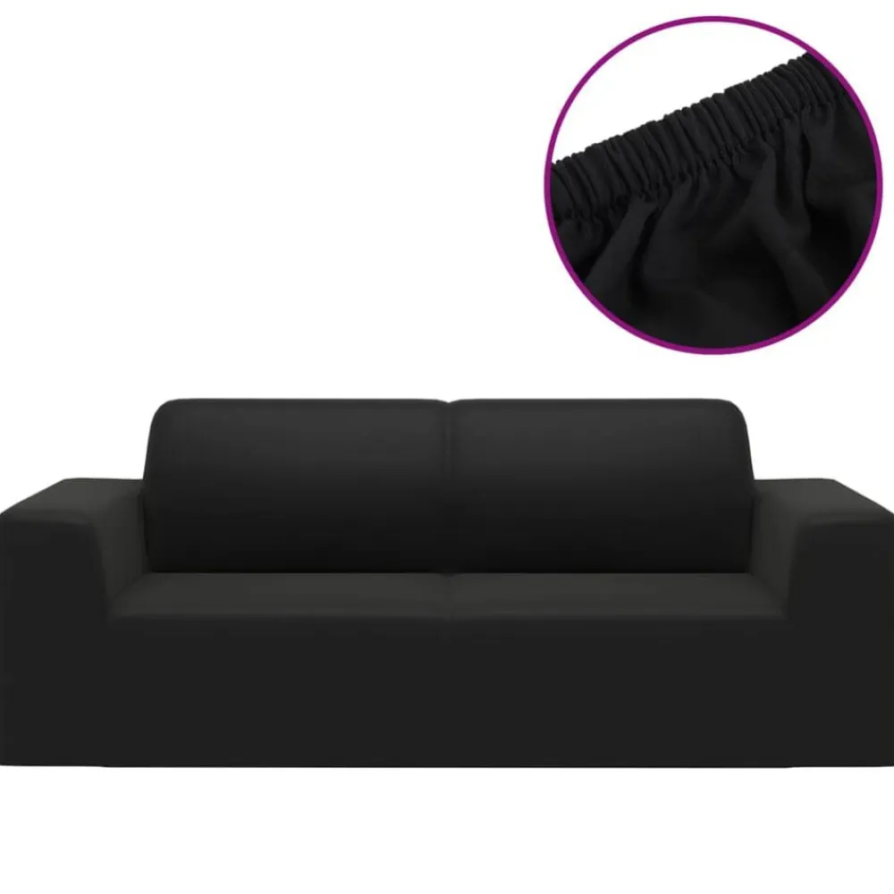 vidaXL Funda elástica para sillón de 2 plazas poliéster jersey negra Negro Outlet