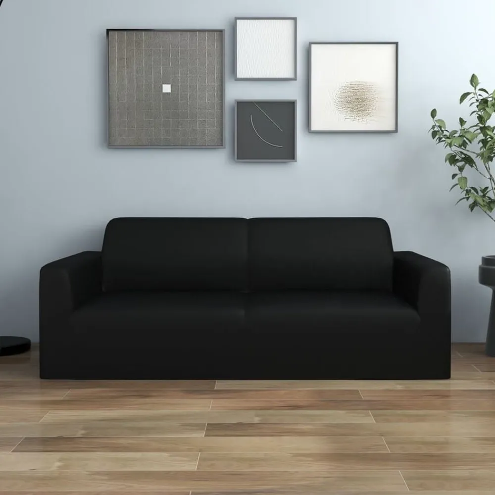 vidaXL Funda elástica para sillón de 2 plazas poliéster jersey negra Negro Outlet