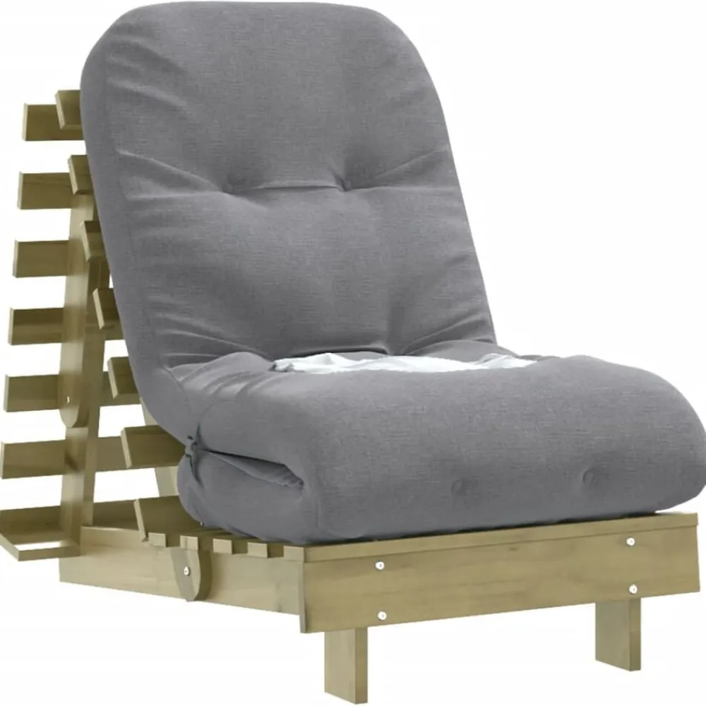 vidaXL Futones-Futón sofá cama con colchón madera impregnada pino 60x206x11 cm
