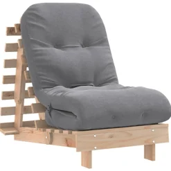 vidaXL Futones-Futón sofá cama con colchón madera maciza de pino 60x206x11 cm