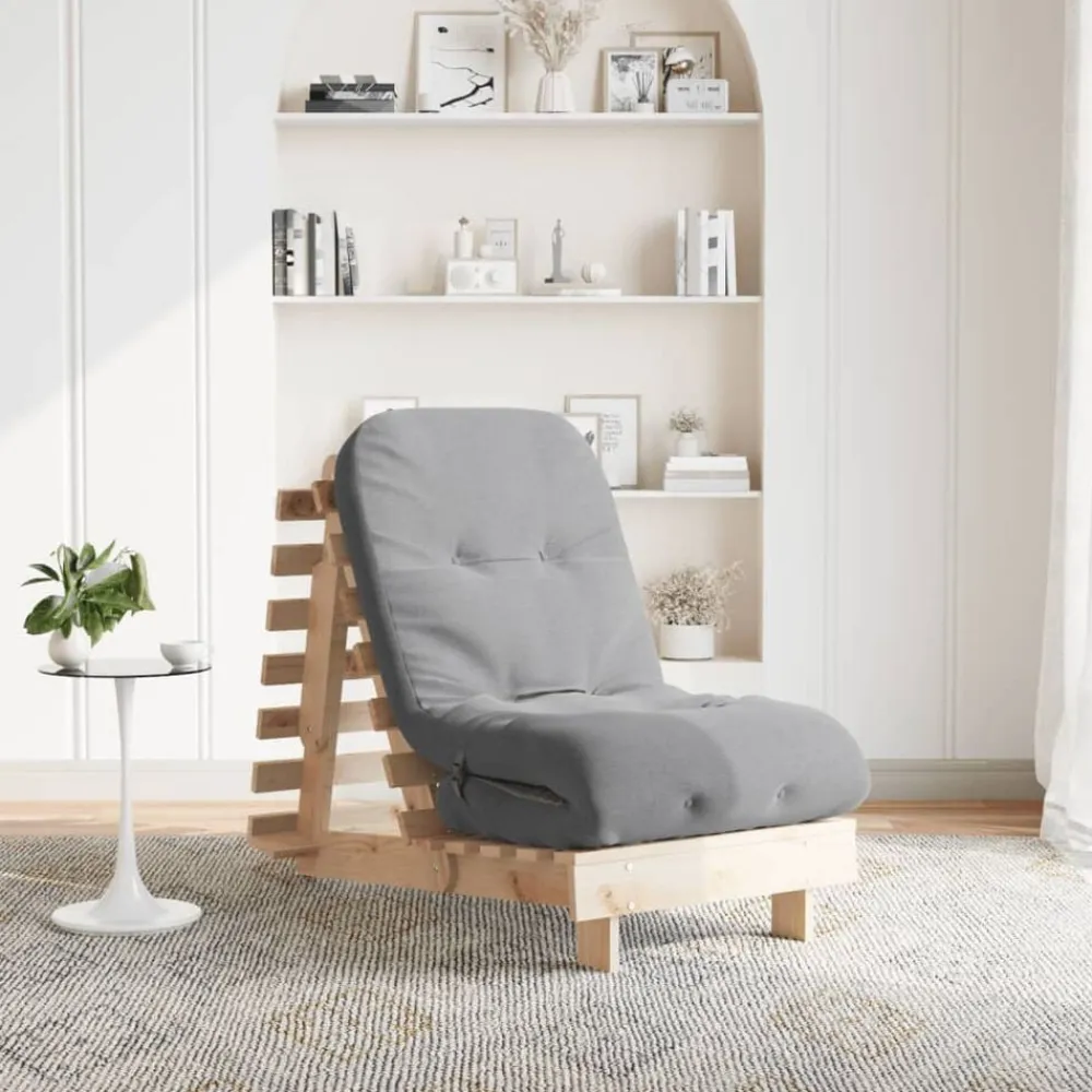 vidaXL Futones-Futón sofá cama con colchón madera maciza de pino 60x206x11 cm