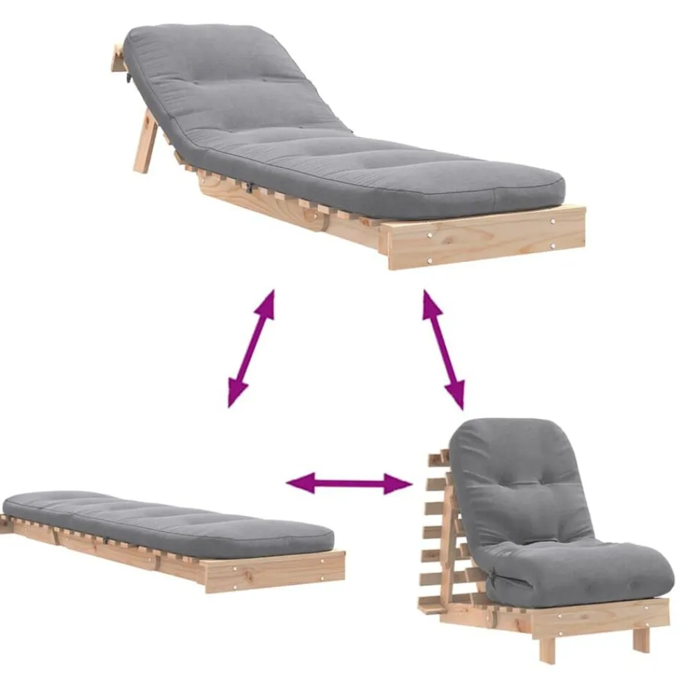 vidaXL Futones-Futón sofá cama con colchón madera maciza de pino 60x206x11 cm