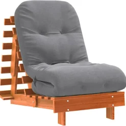 vidaXL Futón sofá cama con colchón madera maciza marrón 60x206x11 cm Marr&oacute;n cera New
