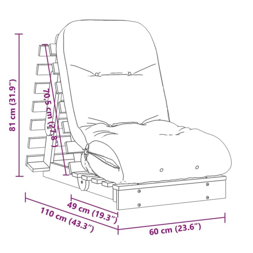 vidaXL Futón sofá cama con colchón madera maciza marrón 60x206x11 cm Marrón cera New