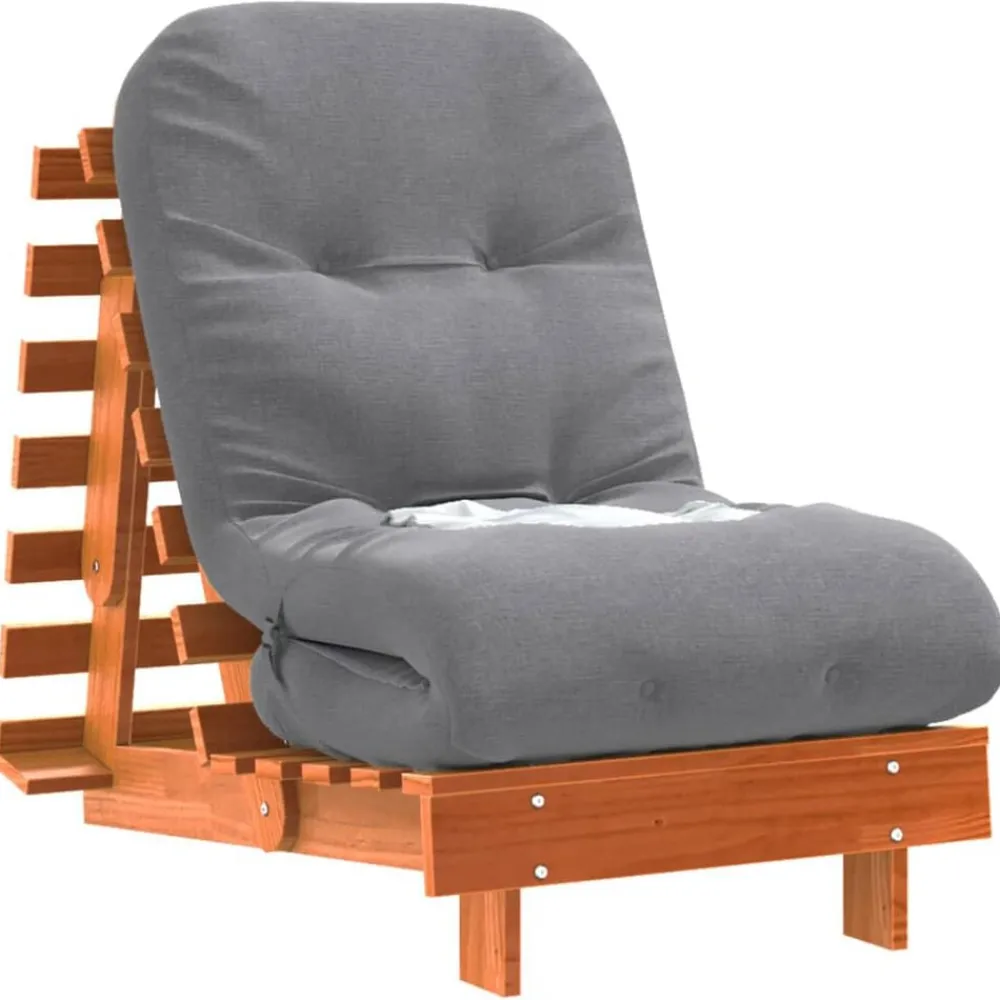 vidaXL Futón sofá cama con colchón madera maciza marrón 60x206x11 cm Marrón cera New