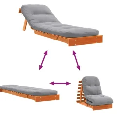vidaXL Futón sofá cama con colchón madera maciza marrón 60x206x11 cm Marrón cera New