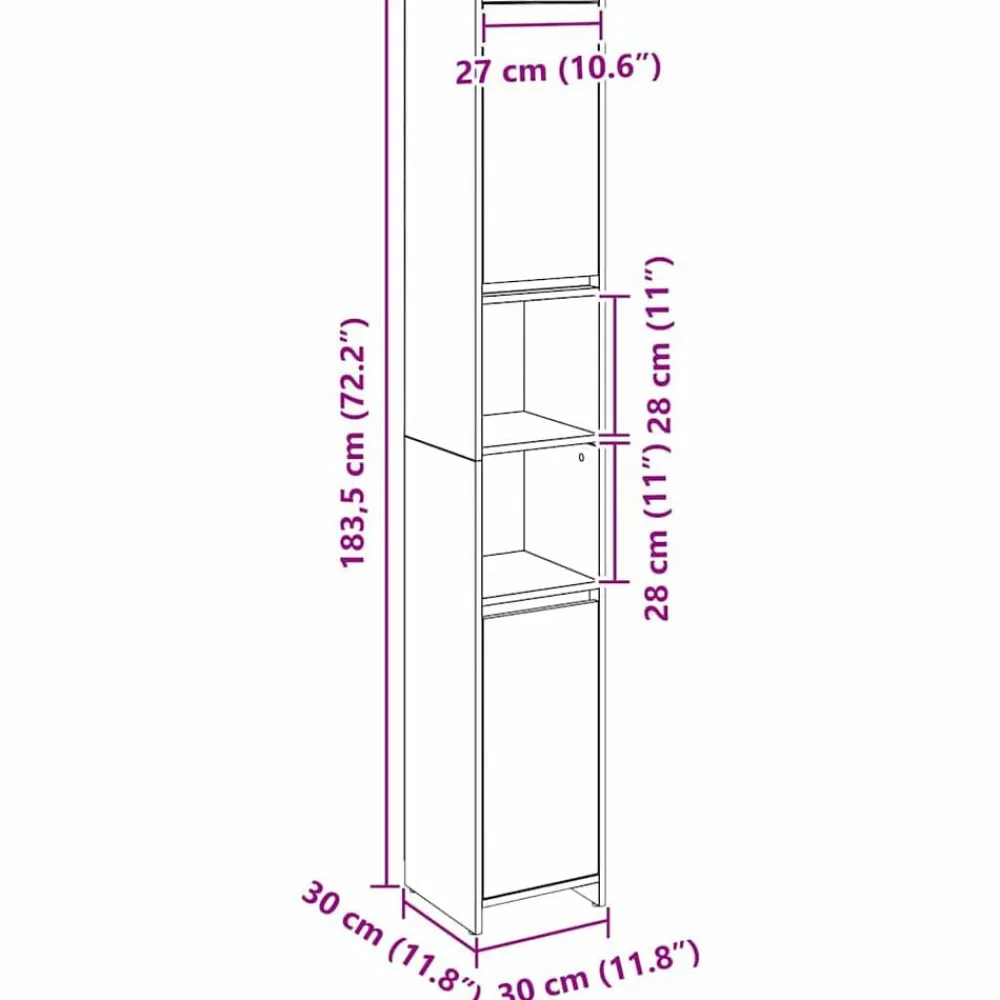 vidaXL Conjuntos De Muebles-Gabinete de Baño con puerta 30 x 30 x 183,5 cm