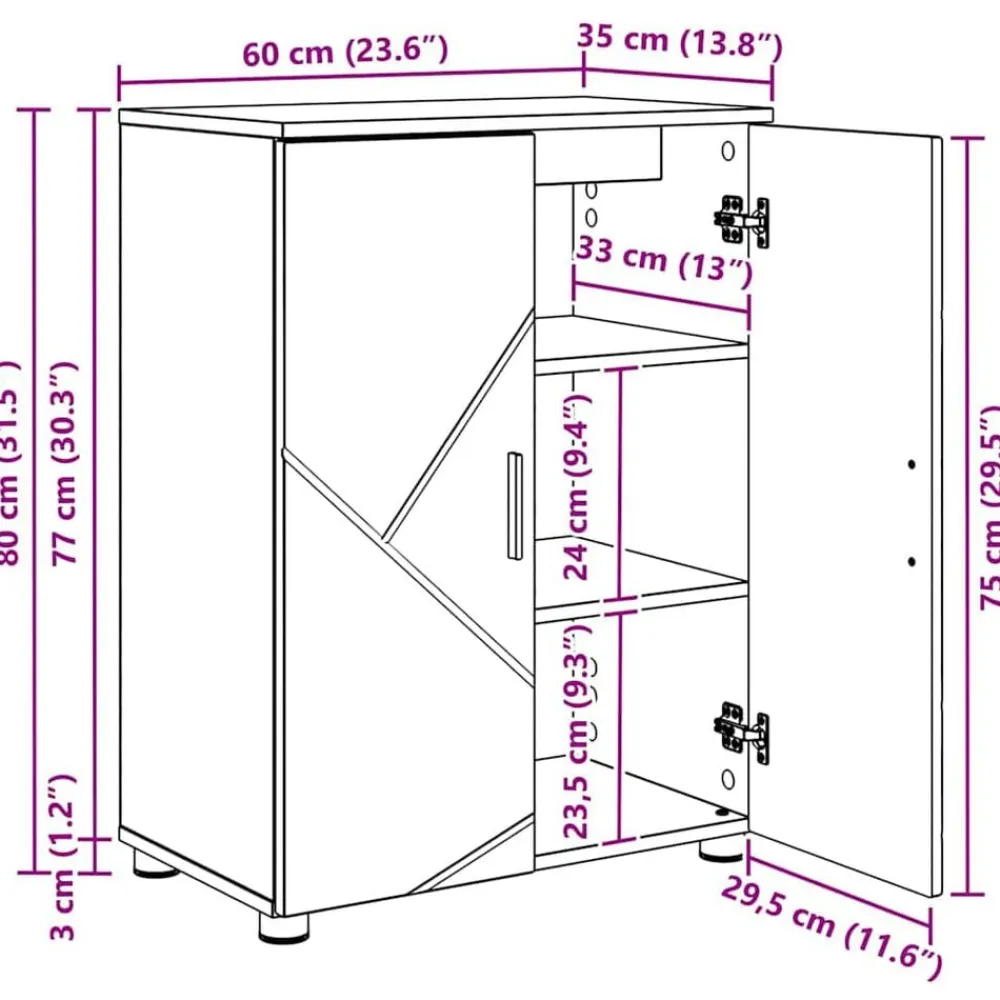 vidaXL Armarios Y Almacenamiento-Gabinete de Baño con almacenamiento 60 x 35 x 80 cm