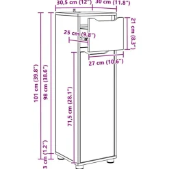 vidaXL Armarios Y Almacenamiento-Gabinete de Baño con cajón Roble artesanal 30,5 x 30 x 101 cm