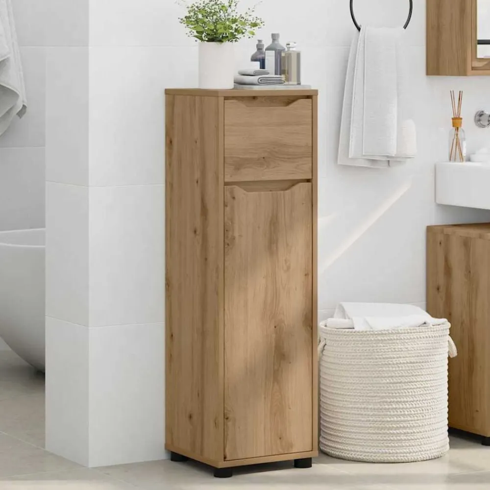 vidaXL Armarios Y Almacenamiento-Gabinete de Baño con cajón Roble artesanal 30,5 x 30 x 101 cm