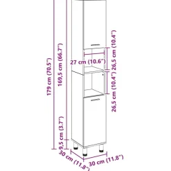 vidaXL Conjuntos De Muebles|Armarios Y Almacenamiento-Gabinete de Baño con estante 30 x 30 x 179 cm