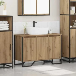vidaXL Conjuntos De Muebles|Armarios Y Almacenamiento-Gabinete de Lavabo para Baño Roble artesanal 91 x 35 x 60 cm