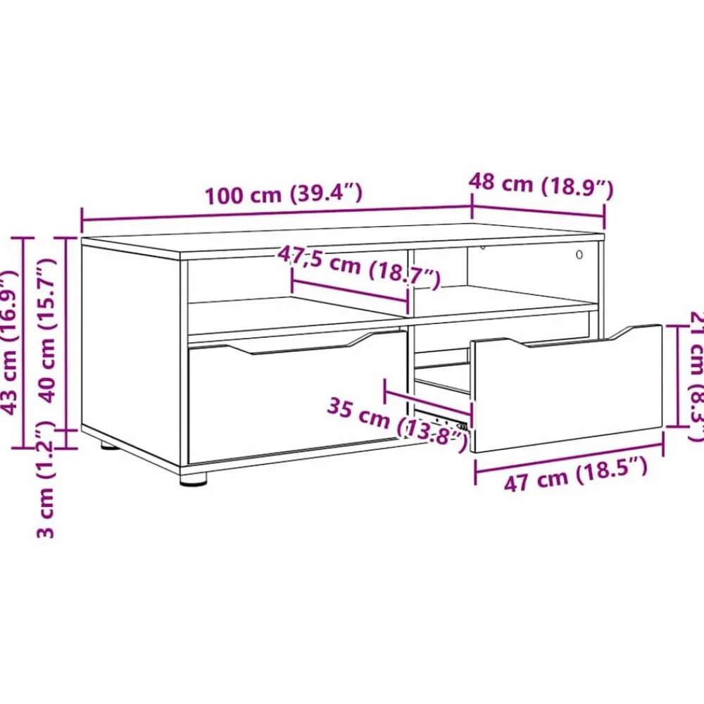 vidaXL Muebles Tv-Gabinete de TV con cajón 100 x 48 x 43 cm