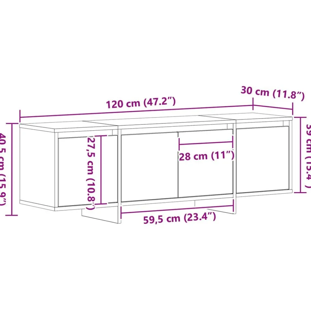 vidaXL Gabinete de TV 120 x 30 x 40,5 cm Roble negro New