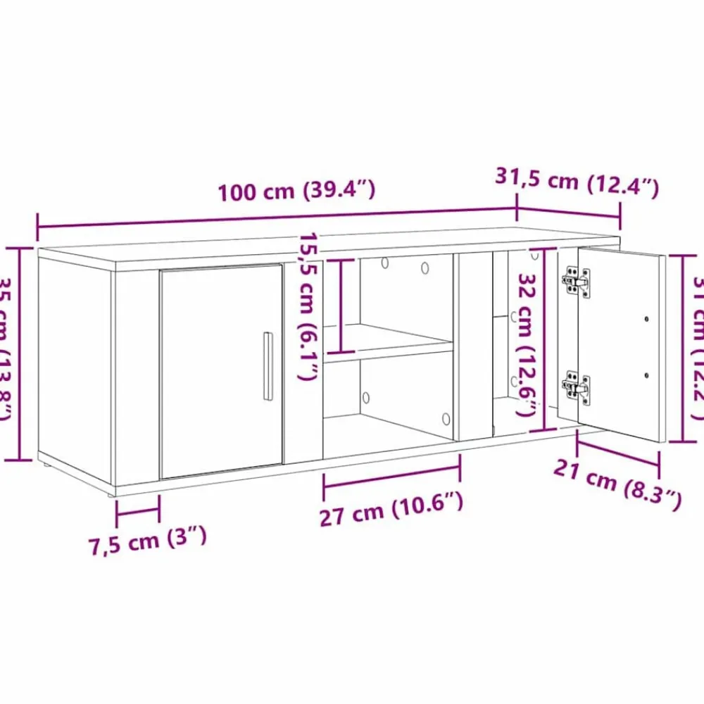 vidaXL Muebles Tv-Gabinete de TV Roble artesanal 100 x 31,5 x 35 cm