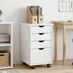 vidaXL Gabinete rodante con rueda 34 x 39 x 56 cm Pino macizo White New