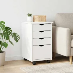 vidaXL Gabinete rodante con rueda 34 x 39 x 56 cm Pino macizo White New