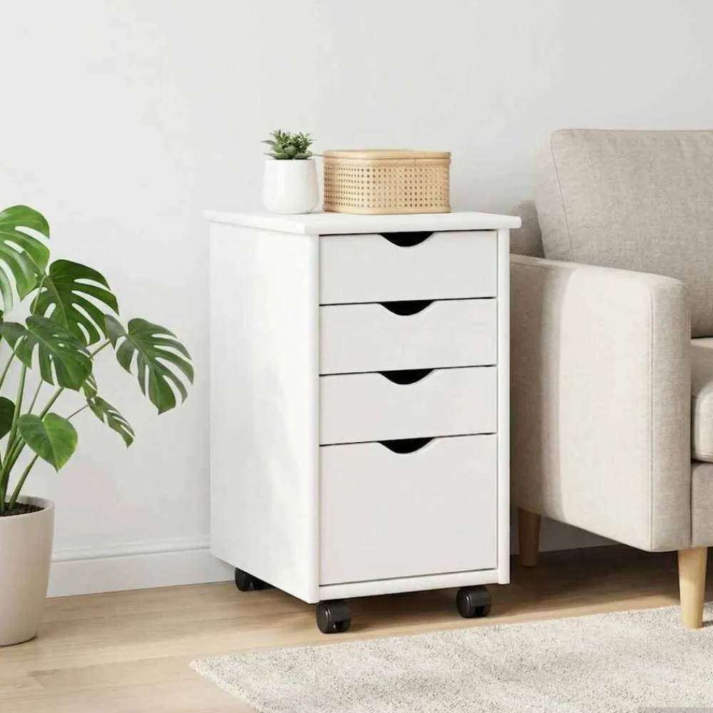 vidaXL Gabinete rodante con rueda 34 x 39 x 56 cm Pino macizo White New