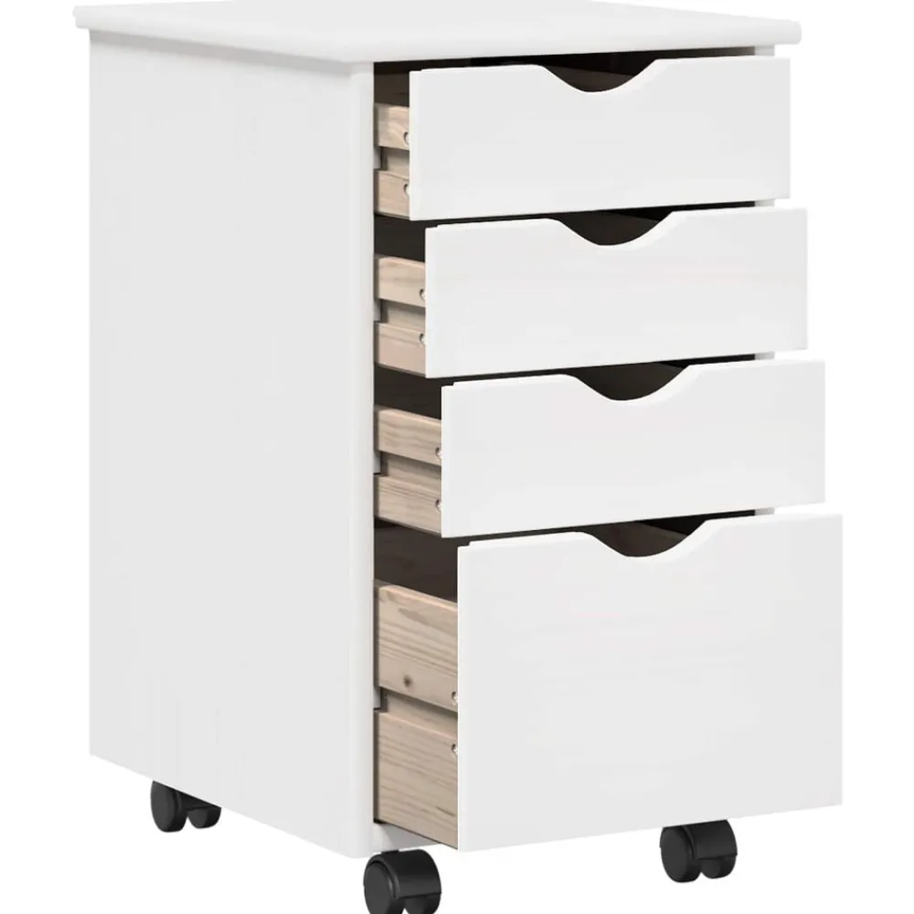 vidaXL Gabinete rodante con rueda 34 x 39 x 56 cm Pino macizo White New