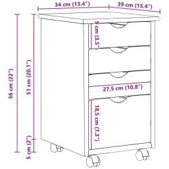 vidaXL Gabinete rodante con rueda 34 x 39 x 56 cm Pino macizo White New