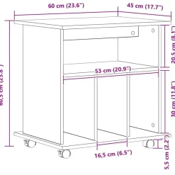 vidaXL Armarios Y Almacenamiento-Gabinete rodante con rueda 60 x 45 x 55 cm