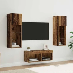 vidaXL Gabinetes de pared para TV 4 pcs Roble artesanal Madera vieja Discount