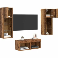 vidaXL Gabinetes de pared para TV 4 pcs Roble artesanal Madera vieja Discount