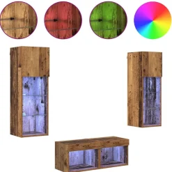 vidaXL Gabinetes de pared para TV 4 pcs Roble artesanal Madera vieja Discount