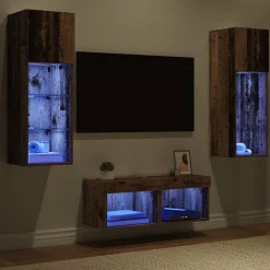 vidaXL Gabinetes de pared para TV 4 pcs Roble artesanal Madera vieja Discount