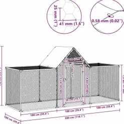 vidaXL Productos Para Mascotas-Gallinero acero galvanizado 3x1x1,5 m