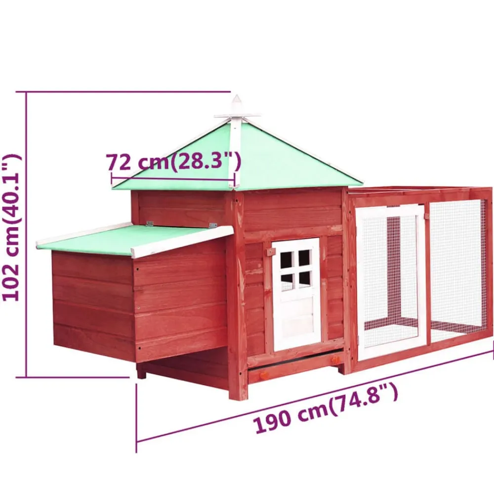 vidaXL Gallinero con ponedero madera maciza abeto 190x72x102 cm Rojo Online