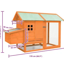 vidaXL Gallinero madera maciza pino y abeto 170x81x110 cm Marrón New