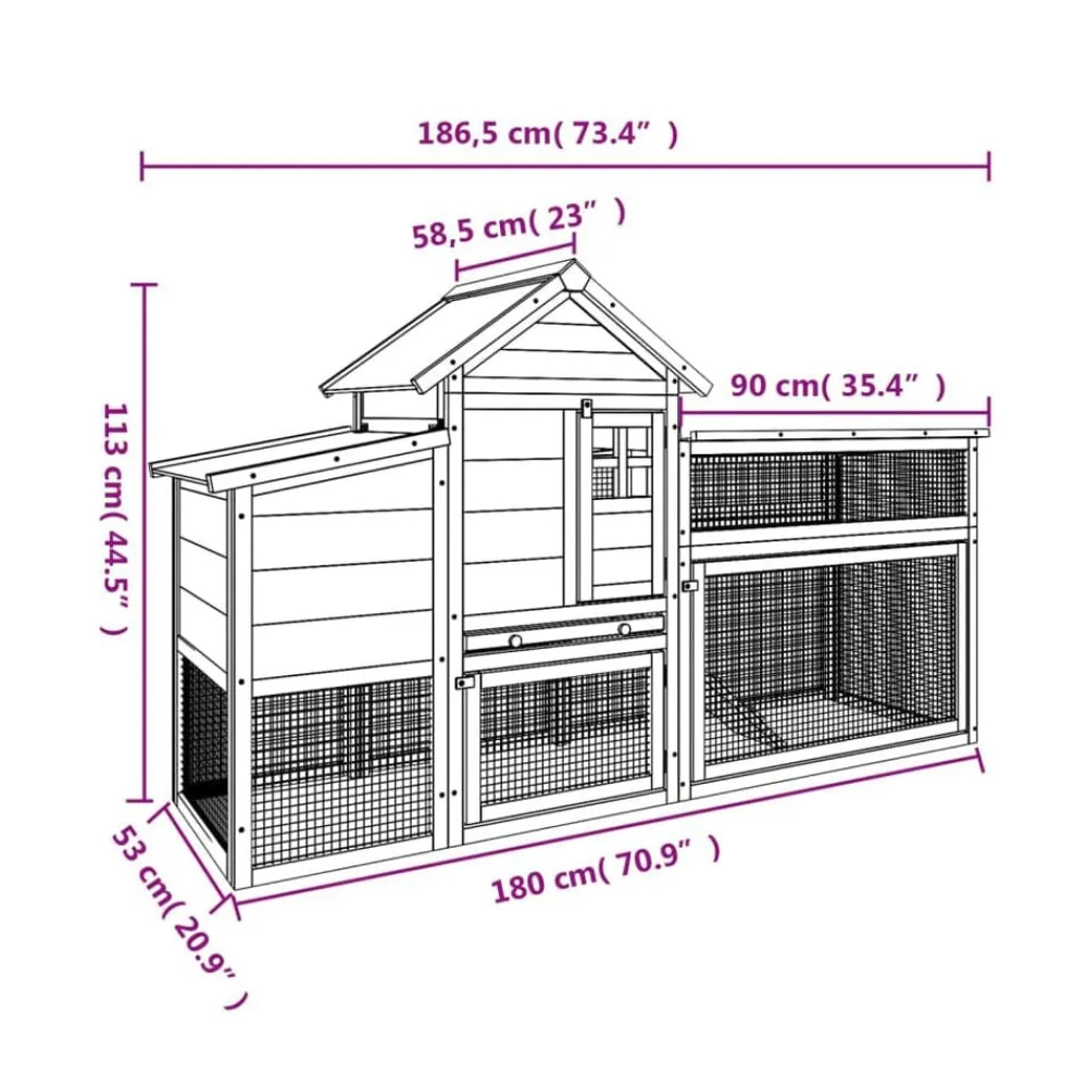 vidaXL Productos Para Mascotas-Gallinero madera maciza de pino marrón 186,5x58,5x113 cm