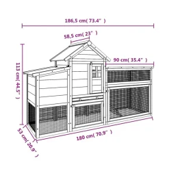 vidaXL Gallinero madera maciza de pino color 186,5x58,5x113 cm Moca Clearance