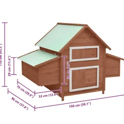 vidaXL Productos Para Mascotas-Gallinero madera maciza de abeto moca y blanco 150x96x110 cm