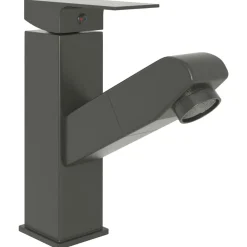 vidaXL Grifo de lavabo de baño con función extraíble negro 157x172 mm Gris New