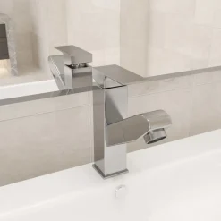 vidaXL Grifo de lavabo de baño función extraíble 157x172 mm Plateado Clearance