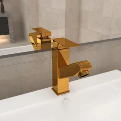 vidaXL Fontanería-Grifo de lavabo de baño con función extraíble negro 157x172 mm