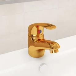vidaXL Grifo mezclador de lavabo 13x10 cm Dorado Outlet