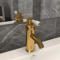 vidaXL Grifo para lavabo de baño 130x180 mm Dorado