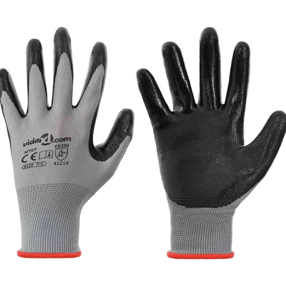 vidaXL Guantes de Trabajo 12 pcs Gris y Negro 7 / S Poliéster Outlet