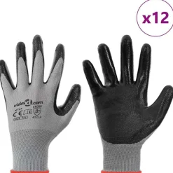 vidaXL Guantes de Trabajo 12 pcs Gris y Negro 7 / S Poliéster Outlet