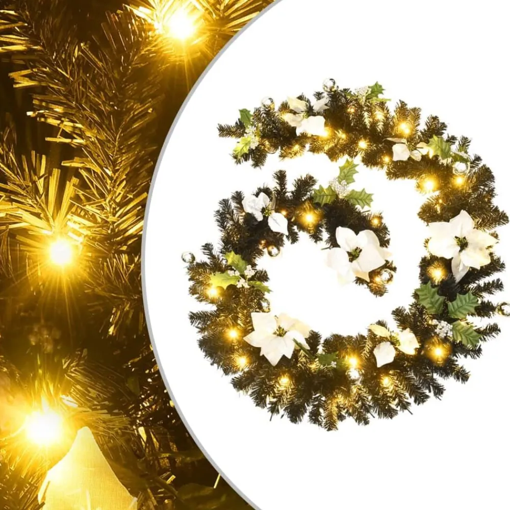 vidaXL Decoración-Guirnalda de Navidad con luces LED PVC negro 2,7 m