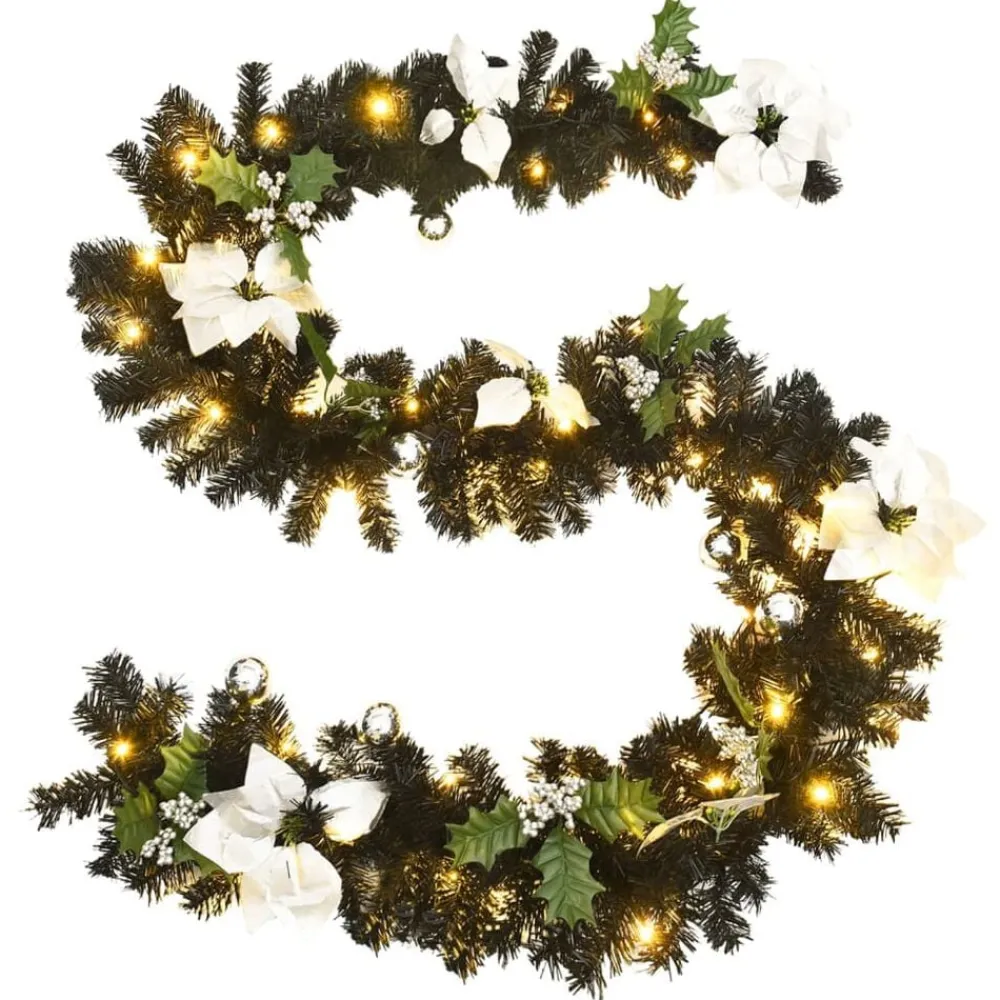 vidaXL Decoración-Guirnalda de Navidad con luces LED PVC negro 2,7 m