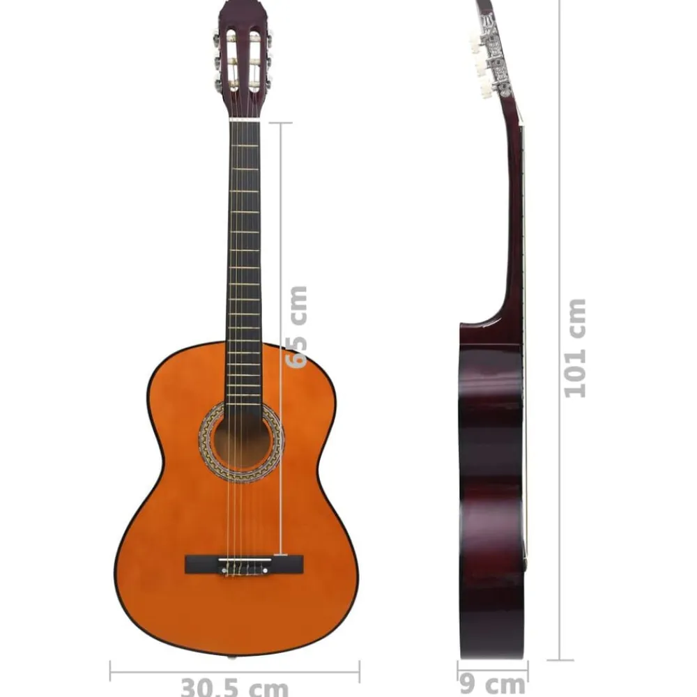 vidaXL Guitarra clásica para principiantes con funda 4/4 39" Marrón oscuro